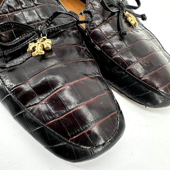 Tory Burch Charm Loafers Leather Collapsible Back Matte Croc Emboss Black 10 - Picture 6 of 8